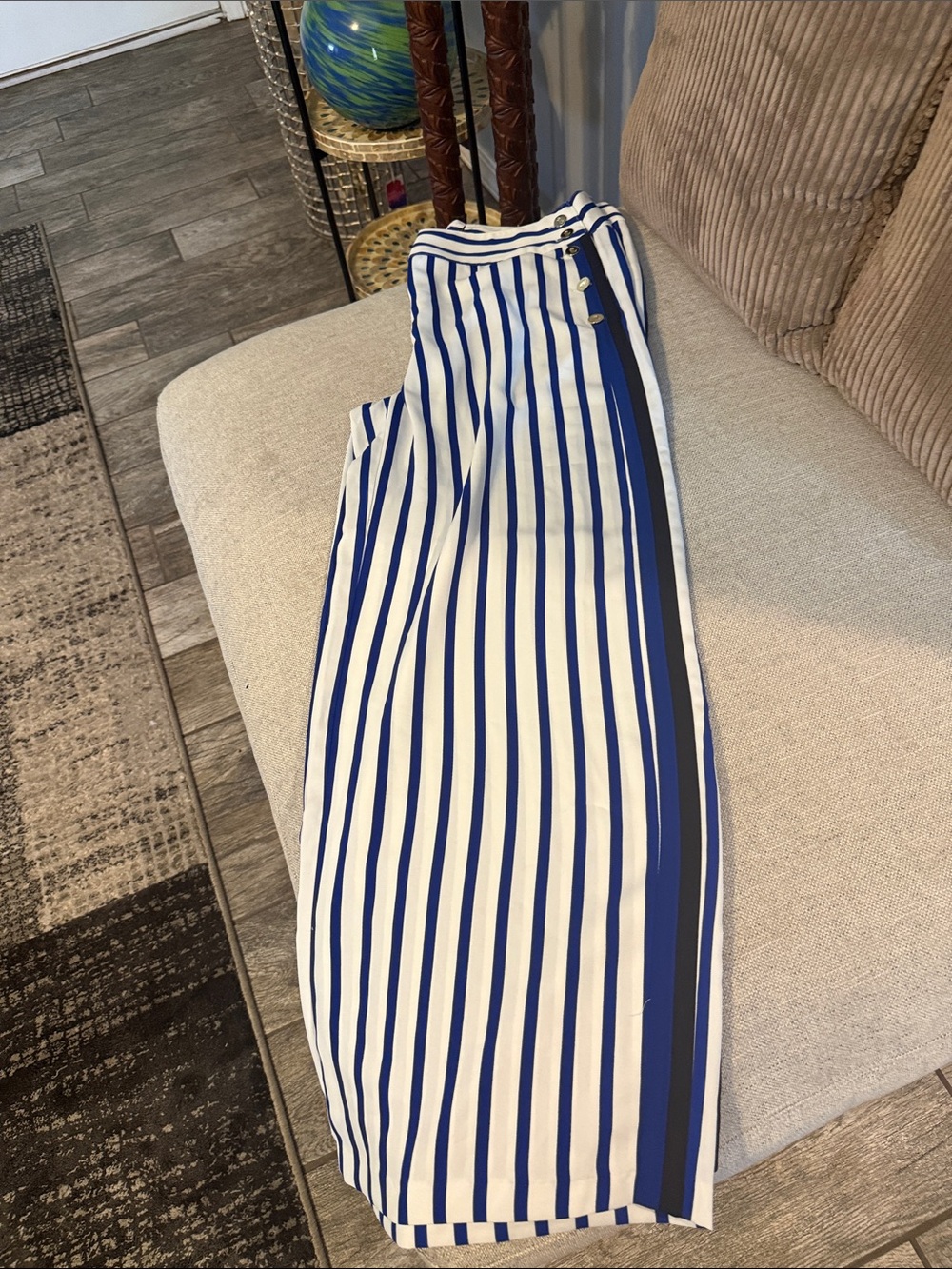 Lauren Ralph Lauren White and Blue Striped Baggy Pants. Sz 14 W